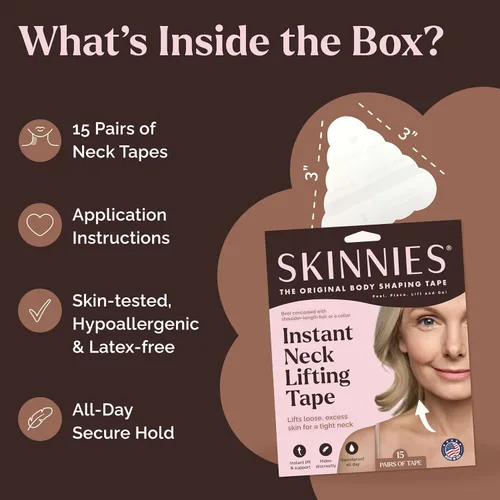 Vista 6 de Skinnies Instant Lifts - Cinta para el cuello, patentada y fabricada en Estados Unidos, suaviza las líneas y aprieta la piel suelta para un aspecto