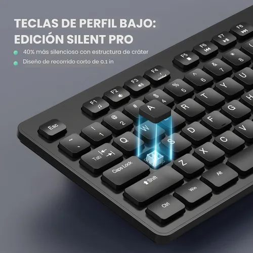 Vista 3 de TECKNET Teclado con cable, escritura silenciosa, diseño de tamaño completo
