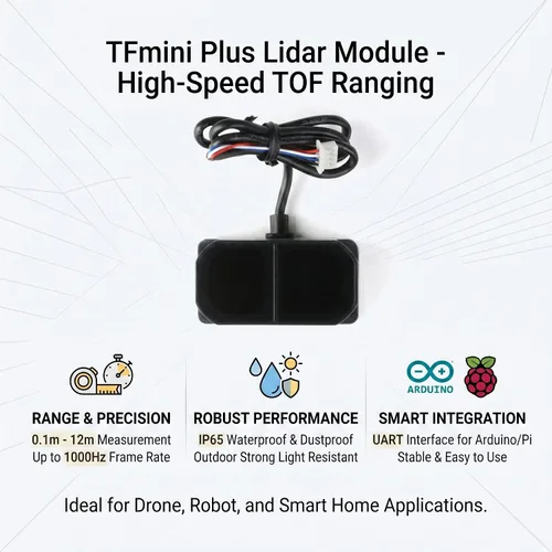 Vista 3 de TFmini Plus Lidar Módulo de un solo punto TOF TF mini Plus Sensor de rango láser 0.3 ft ~ 39.4 ft 1-1000Hz IP65 Sensor de distancia a prueba