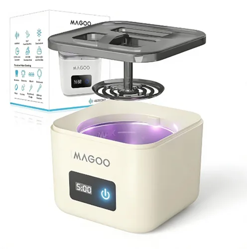 Vista 9 de Máquina limpiadora ultrasónica de retenedores, limpiador de dentaduras, limpiador dental y de joyas todo en uno para alineadores, protectores
