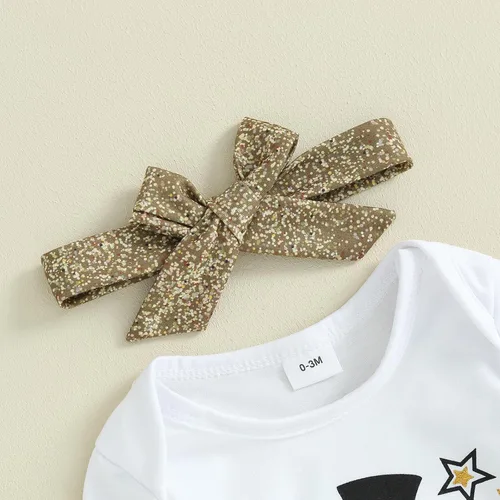 Vista 3 de Frietlebird New Years Baby Boy Girl Outfit Long Sleeve Letter Romper Pants with Headband New Years Eve Clothes Sets 3Pcs