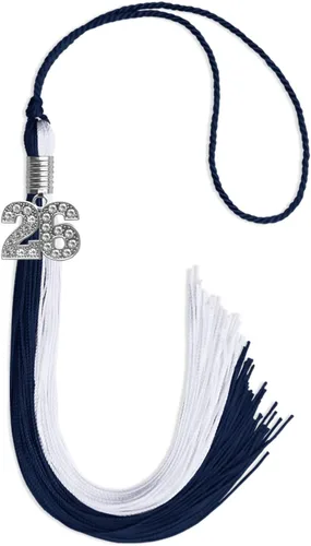 Vista 208 de Endea Graduation Borla de doble color con dije de plata brillante (negro/oro antiguo, 2025)