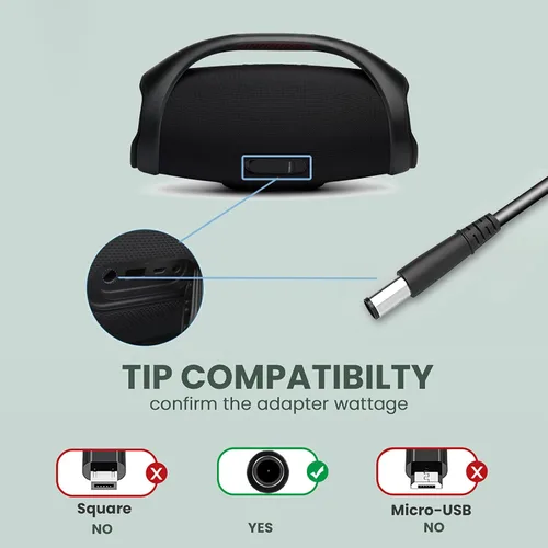 Vista 2 de Cargador de 19 V compatible con JBL Boombox 3, Boombox 2, Boombox 1 altavoz portátil inalámbrico compatible con cable adaptador de fuente
