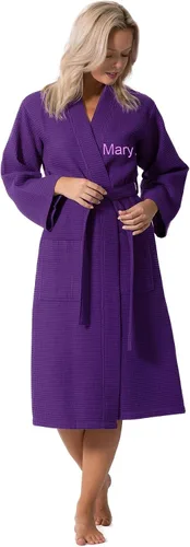 Vista 14 de Turkish Linen Bata tipo kimono ligera de punto gofre, para spa y baño, para mujer, de secado rápido, suaves Negro