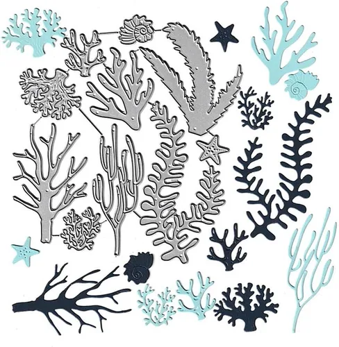 Vista 3 de Troqueles de corte de coral de algas marinas, caracolas de estrella de mar de mar, plantillas de metal en relieve para tarjetas de álbumes