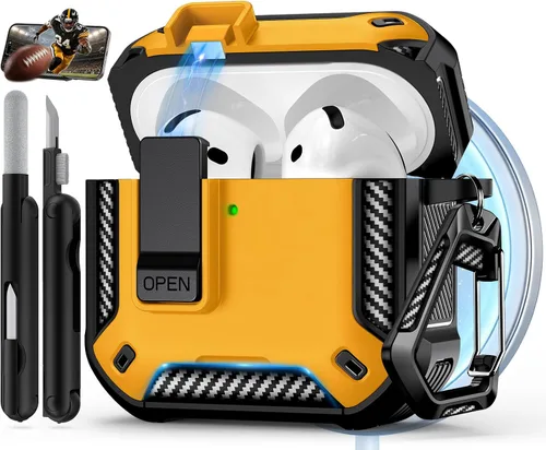 Vista 21 de Funda para AirPods Pro de 2 generación con soporte para teléfono, diseño de interruptor automático de protección completa contra caídas con kit