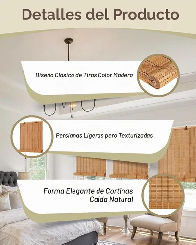 Vista 4 de FoundGo Persianas enrollables de bambú de 23 pulgadas de ancho x 48 pulgadas de alto, cortina de filtrado de luz para ventanas y puertas, persiana