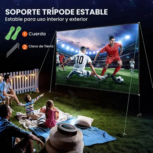 Vista 4 de VEVOR Pantalla de cine para exteriores con soporte, pantalla de película portátil de 150 pulgadas, pantalla de proyector de gran angular HD 16:9