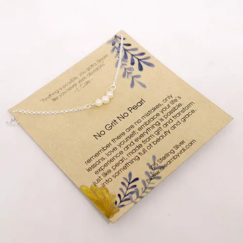 Vista 3 de Collar de plata de ley sin grano y sin perlas, regalo de amor propio y empoderamiento para mujer, colgante de perla real con tarjeta de mensaje