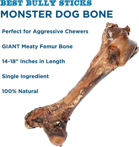 Vista 3 de Best Bully Sticks Meaty Monster Jumbo Bone - Paquete individual (paquete de 1) - horneado en Estados Unidos, totalmente natural, 100% fémur
