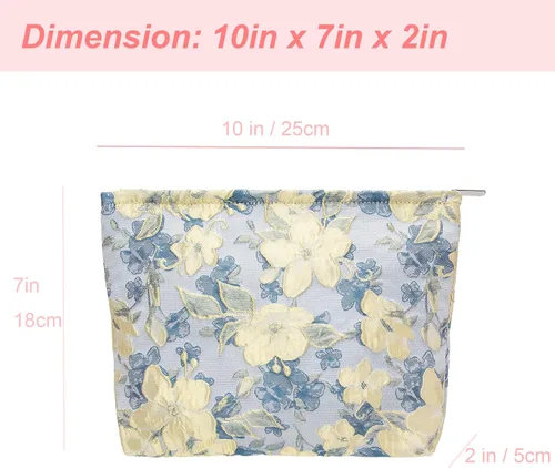Vista 4 de Pazimiik Bolsa de maquillaje floral, grande, de algodón, con cremallera para bolsa de viaje, organizador de maquillaje de lona para mujeres