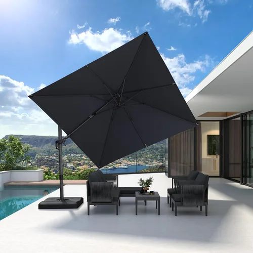 Vista 80 de PURPLE LEAF Sombrilla de patio de 8 pies para exteriores, sombrilla voladiza cuadrada de aluminio con rotación de 360 grados para jardín, terraza