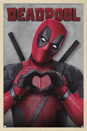 Vista 7 de Marvel Deadpool Legacy - Póster de pared de corazón, 22.4 pulgadas de largo x 14.7 pulgadas de ancho, versión enmarcada de madera de granero
