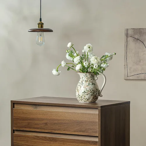 Vista 5 de Jarrón de cerámica verde y blanco con asa, florero rústico para decoración de hogar estilo “chinoiserie”, “grandmillenial” y toscano, jarrón
