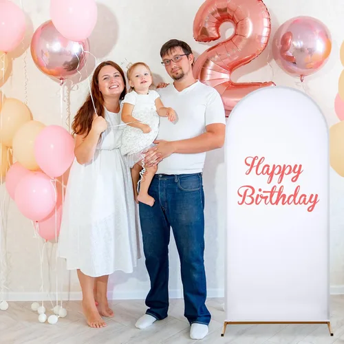 Vista 6 de Peryiter Juego de 4 fundas para telón de fondo de arco de elastano para decoración de bodas y cumpleaños (blanco, 7.2 pies, 6.6 pies, 5 pies, 4 pies)