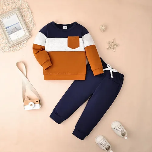 Vista 11 de Ropa de otoño e invierno para bebé, trajes de niño pequeño, sudadera de manga larga, sudadera de retazos y pantalones, 2 piezas, 12 meses a 5 años