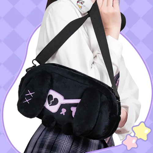 Vista 6 de GeekShare Cute Plush Switch Carrying Case Crossbody Bag Compatible with Nintendo SwitchOLED Model, Portable Travel Carrying Case - Dark Plush Bunny