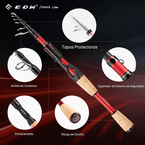 Vista 5 de EOW XPEDITE LITE Cañas de Pescar Telescópicas Portátiles y Combo, Cañas de Pesca de Spinning y Casting, Blanks de Caña de Carbono 24T, Punta