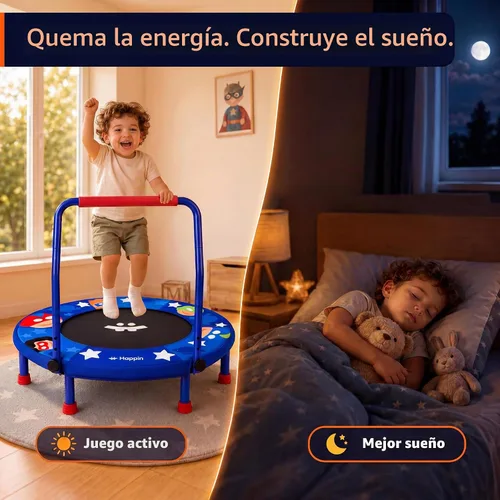 Vista 5 de Happin 36" Toddler Trampoline for Kids with Handlebar, Foldable Indoor Mini Azul y rojo