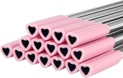 Vista 8 de Jutom Paquete de 8 pajitas de metal con forma de corazón, reutilizables, de acero inoxidable con puntas de silicona, lindas con 2 cepillos