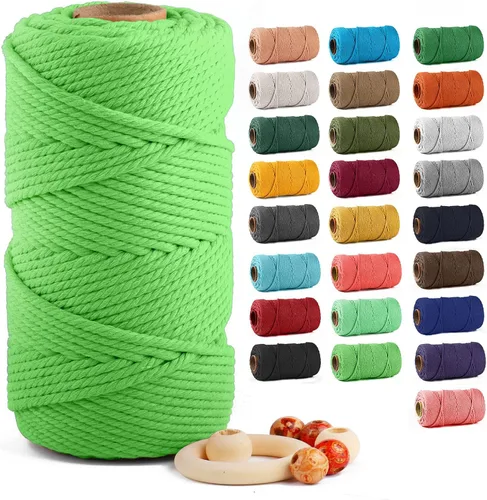 Vista 31 de ZUEXT Cordón de algodón para macramé de 4 mm x 500 m, ZUEXT Cordones trenzados naturales hechos a mano en verde manzana de 4 hebras, cuerda de lana