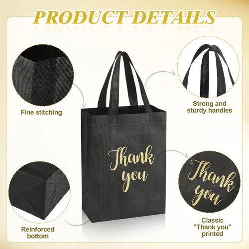 Vista 4 de Roowest 50 bolsas de regalo de agradecimiento con asa, bolsa plegable no tejida reutilizable a granel para baby shower, boda, 10 x 8 x 4 pulgadas