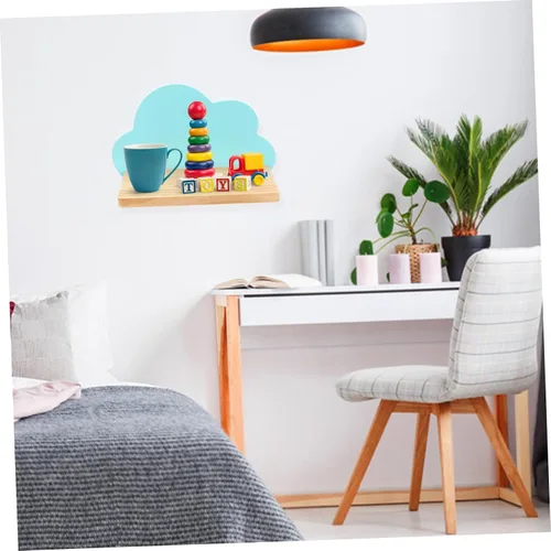 Vista 5 de DECHOUS Soporte de pared de madera en forma de nube de diseño simple para organización de habitación