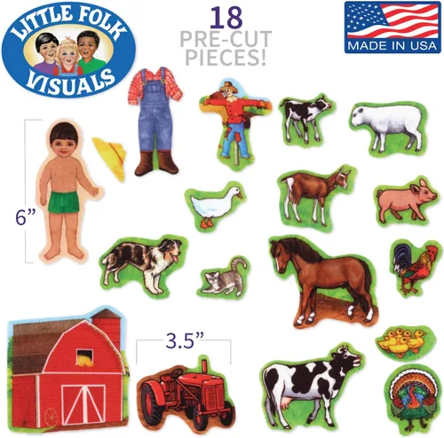 Vista 2 de Figuras precortadas de fieltro "mis amigos de la granja" para pizarra de franela Precut, Add-On Set