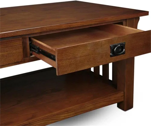 Vista 6 de BOWERY HILL Mesa auxiliar rectangular de madera, acabado marrón roble medio, 48 x 24 x 19 pulgadas, construcción resistente con 2 cajones, muebles