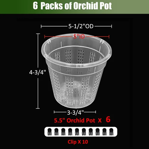 Vista 6 de Maceta de orquídeas, 6 paquetes de macetas de orquídeas de 5.5 pulgadas con agujeros, macetas de orquídeas para trasplantar, maceta de plástico