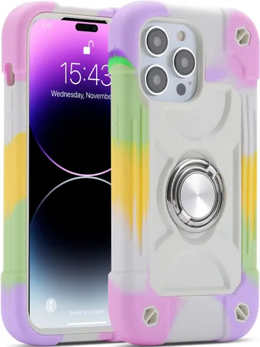 Vista 15 de MARKILL Funda compatible con iPhone 14 Pro Max de 6.7 pulgadas con soporte de anillo, silicona suave y plástico duro, funda de teléfono resistente
