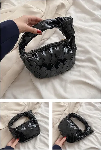 Vista 3 de ELDA Bolso de mano anudado para mujer, bolso de mano de moda, bolso de mano de charol, bolso de nube hecho a mano