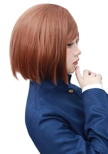 Vista 3 de DAZCOS Kugisaki Nobara - Peluca de cosplay con calcomanías para disfraz de anime (marrón)