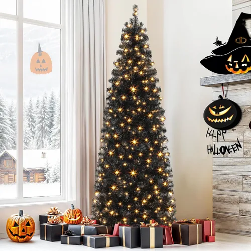 Vista 9 de DWVO Árbol de Navidad preiluminado de 7.5 pies con 350 LED de doble color Negro