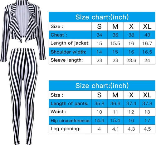 Vista 2 de El kit de rayas verticales blancas y negras para mujer incluye un pantalón largo tipo blazer con lazo, Blanco y Negro