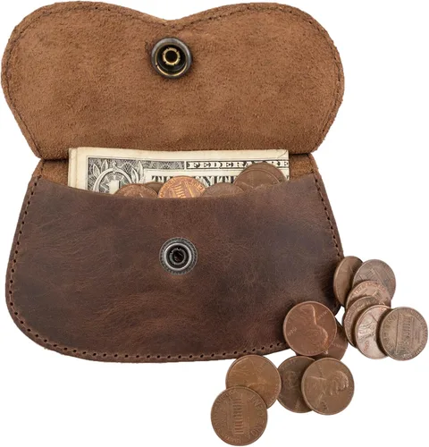 Vista 4 de Hide & Drink, Cartera con forma de gato hecha a mano de cuero de grano completo, Bourbon Marrón, Vintage