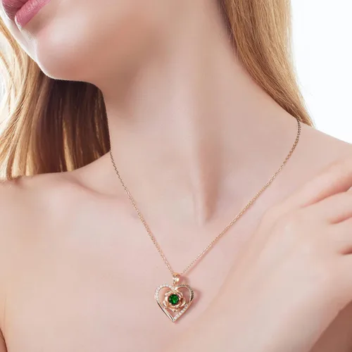 Vista 2 de DFUNH Collar de rosa para mujer, plata de ley 925, collar con dije de corazón de flor de oro rosa para novia, mamá, aniversario, cumpleaños