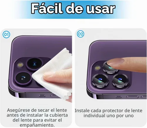 Vista 7 de Protector de lente de cámara Bling para iPhone 14 Pro/14 Pro Max, dureza 9H a prueba de rayones, protector de anillo individual de metal, accesorios