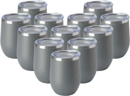 Vista 24 de HASLE OUTFITTERS Vaso de vino de 12 onzas con tapa, copas de vino sin tallo, tazas de viaje al vacío de doble pared, taza de café de acero Acero