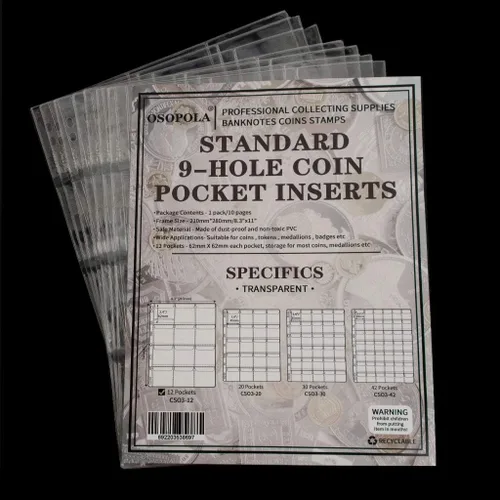 Vista 7 de 120 páginas de carpeta de monedas de bolsillo de 2.44 pulgadas, soporte 12 bolsillos (2.441 in x 2.441 in cada bolsillo)
