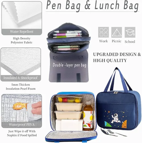 Vista 5 de IHZZ Mochila para niños, mochila para niños, mochila para niños, mochila escolar ligera impermeable con bolsa de almuerzo y estuche para lápices