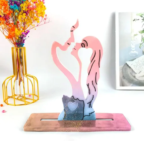 Vista 2 de Molde de resina para esculturas de pareja, kit de molde de silicona de estatua abstracta, molde de fundición epoxi para amantes del beso tallado