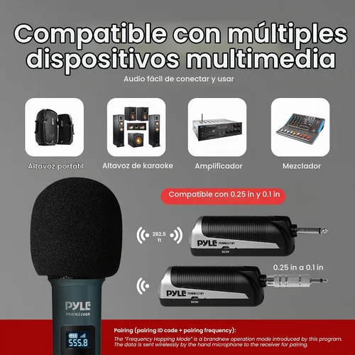 Vista 5 de Pyle Sistema Portátil de Receptor de Banda UHF, Sistema de Micrófono Inalámbrico de 4 Canales con Controles de Canal Independientes, Indicador LCD