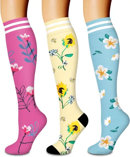 Vista 114 de Paquete de 3 pares de calcetines de compresión médica para mejorar la circulación de mujeres y hombres, para correr, hacer deporte y amamantar