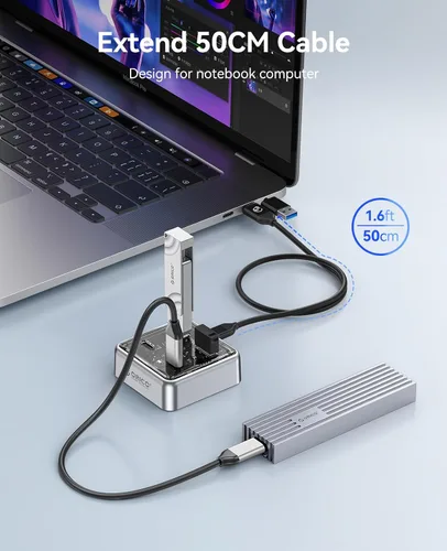 Vista 6 de ORICO Concentrador USB-C de 10 Gbps, divisor USB 3.2 de aleación de zinc de 4 puertos con 2 puertos USB-A y 2 puertos USB-C, extensor de datos