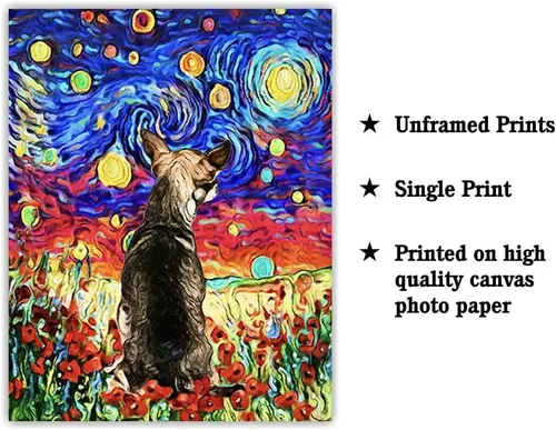 Vista 2 de Bestbuddy Pet 11 x 14 sin marco noche estrellada inspirada Chihuahua perro animales amante familia paz amor pintura al óleo impresión arte impresión