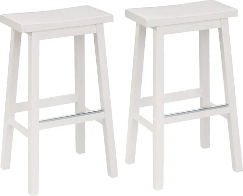 Vista 11 de Amazon Basics Taburetes de bar de madera maciza para isla de cocina con reposapiés, 24 pulgadas de altura, negro, juego de 2