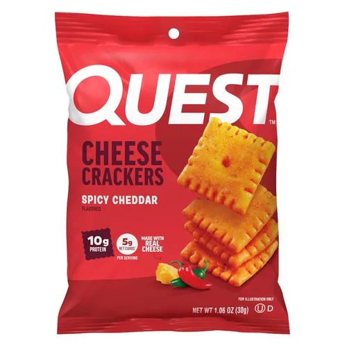 Vista 17 de Galletas de queso Quest Nutrition, explosión de cheddar, 10g de proteína, 5g de carbohidratos netos, 1g de azúcar, hechas con queso real, snack alto