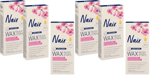 Vista 13 de Nair Tiras depiladoras listas para piernas y cuerpo, kit de depilación sin ensuciar para depilación, paquete de 3 tiras de cera, 40 unidades cada