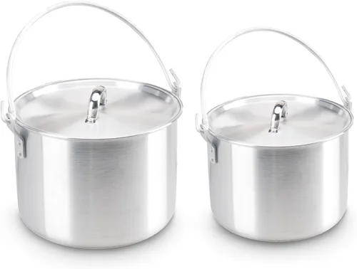 Vista 11 de AceCamp Juego de ollas de cocina ligeras de aluminio anidadas con tapa y mango plegable - 4L, 8L, 12L